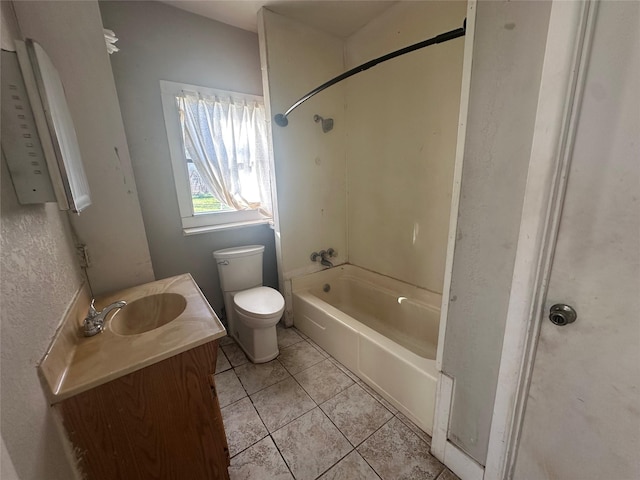 full bathroom featuring vanity, shower / bathing tub combination, tile patterned floors, and toilet