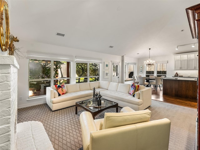 living room featuring a chandelier