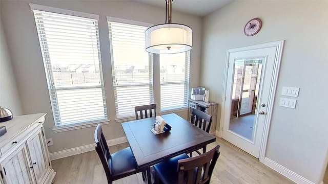 dining space with light hardwood / wood-style floors