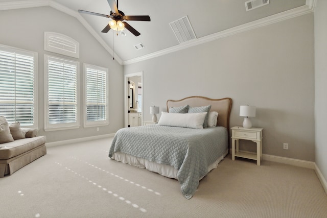 bedroom featuring baseboards, visible vents, and carpet flooring