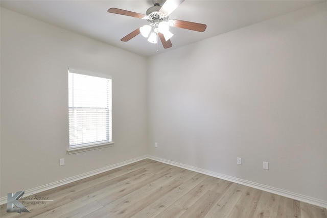 unfurnished room with ceiling fan and light hardwood / wood-style flooring