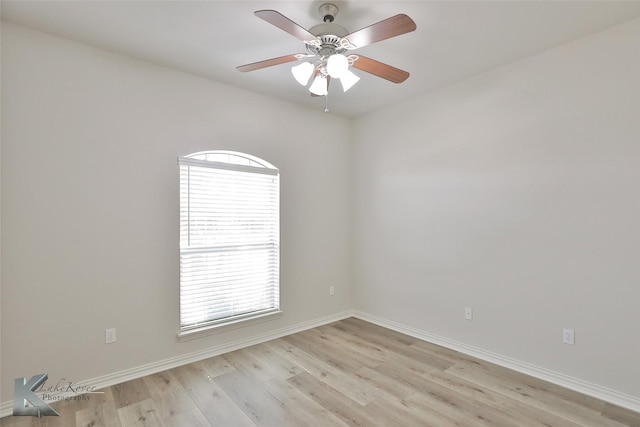 unfurnished room featuring ceiling fan and light hardwood / wood-style floors