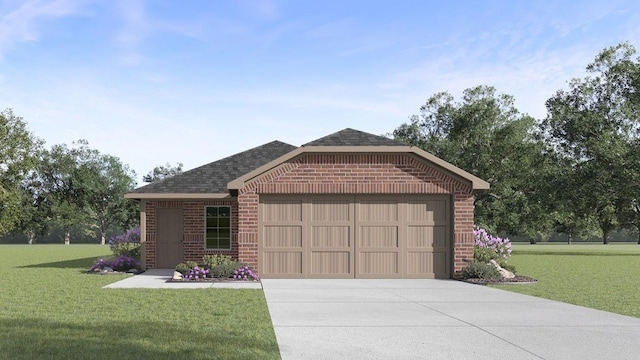 view of front of house with a garage and a front lawn