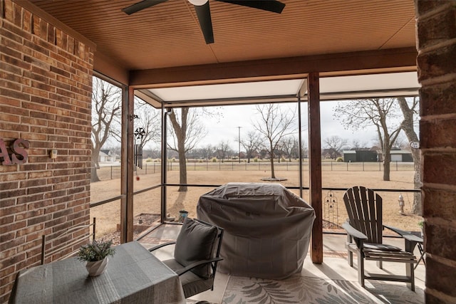 view of patio featuring ceiling fan and area for grilling