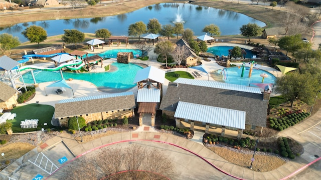 aerial view featuring a water view