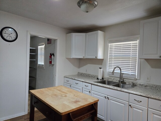 kitchen with white cabinetry, dark hardwood / wood-style flooring, and sink