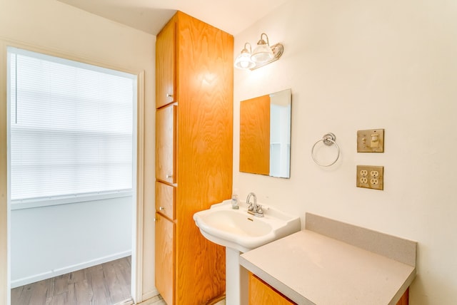 bathroom featuring sink and hardwood / wood-style floors