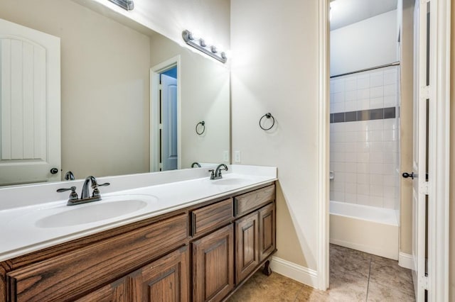 401 Devonshire Dr, Prosper, TX 75078 - bathroom with double vanity, tile patterned floors, and shower / bath combination
