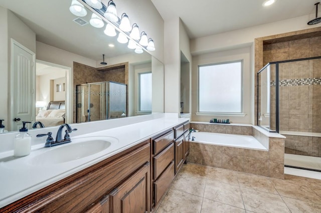401 Devonshire Dr, Prosper, TX 75078 - bathroom with a stall shower, connected bathroom, plenty of natural light, and a bath