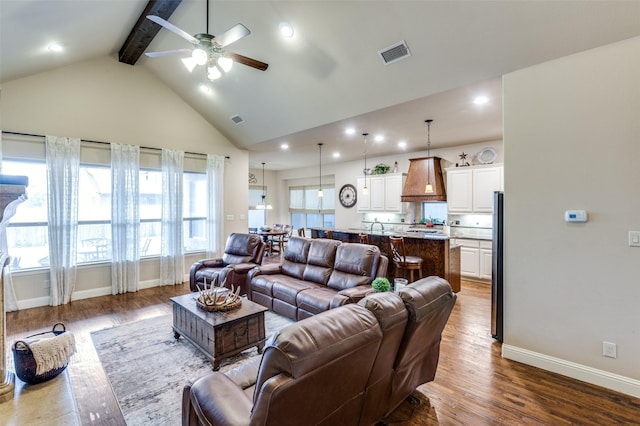 401 Devonshire Dr, Prosper, TX 75078 - living room featuring baseboards, wood finished floors, recessed lighting, and ceiling fan