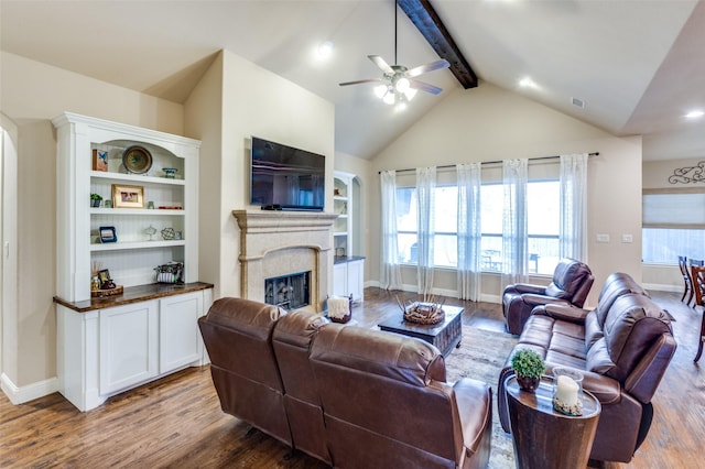 401 Devonshire Dr, Prosper, TX 75078 - living area featuring wood finished floors, a fireplace, a ceiling fan, and baseboards