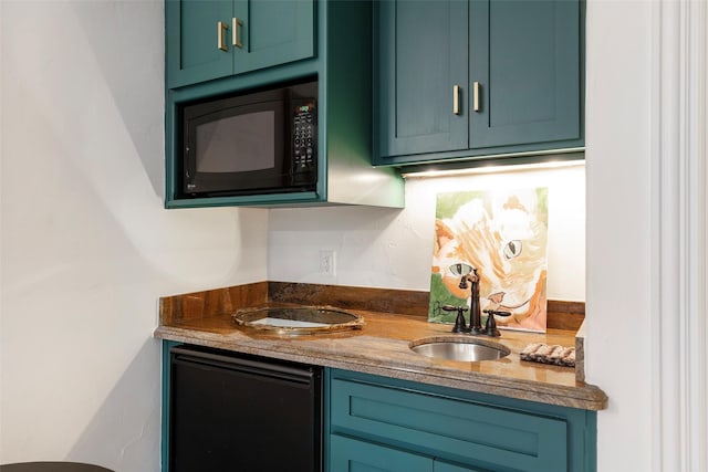 bar with sink and black microwave