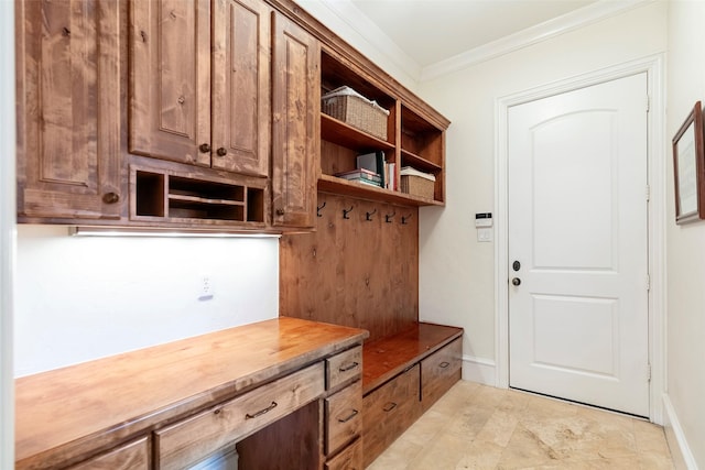 mudroom with crown molding