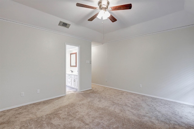 empty room with light carpet and ceiling fan