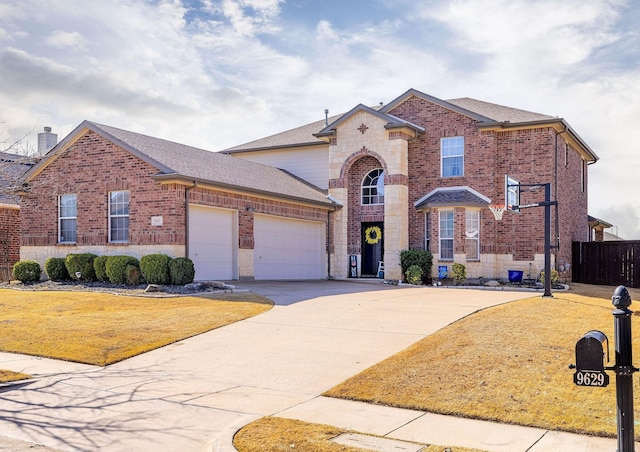 front facade with a garage