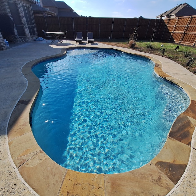 view of pool with a patio area, a fenced backyard, and a fenced in pool