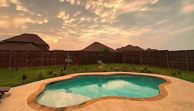 view of swimming pool with a fenced in pool, a patio area, and a fenced backyard