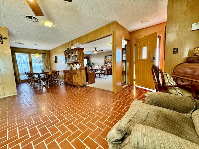 living room with ceiling fan