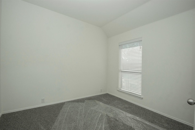 unfurnished room featuring vaulted ceiling and carpet floors