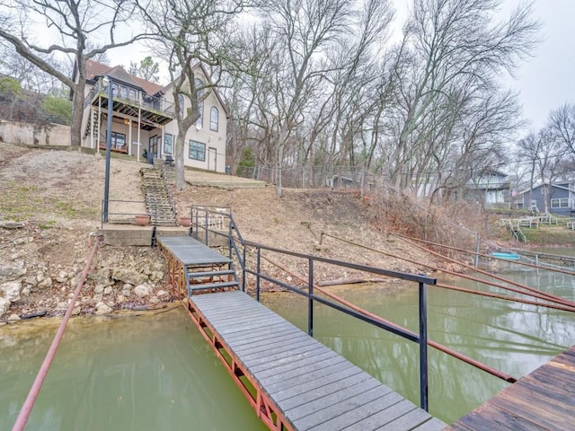 view of dock featuring a water view