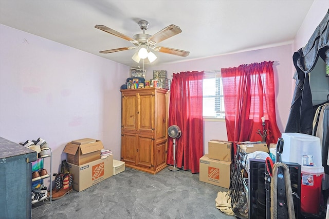 storage area featuring ceiling fan