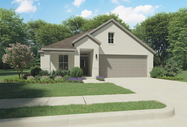 view of front of property with a garage and a front yard