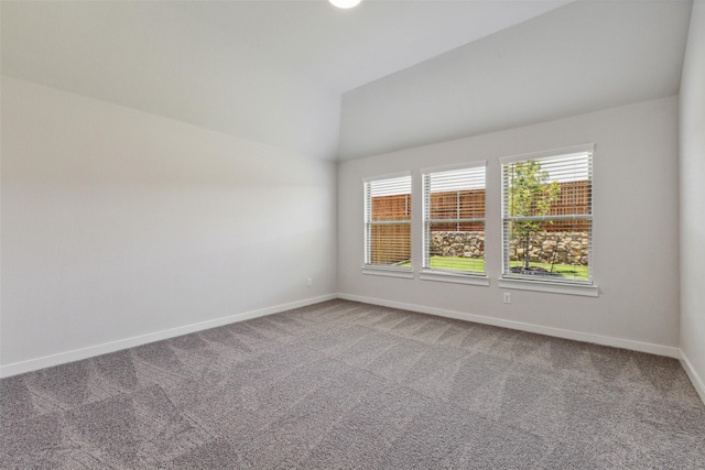 spare room featuring vaulted ceiling and carpet floors