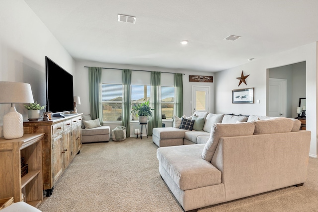 living room with light carpet