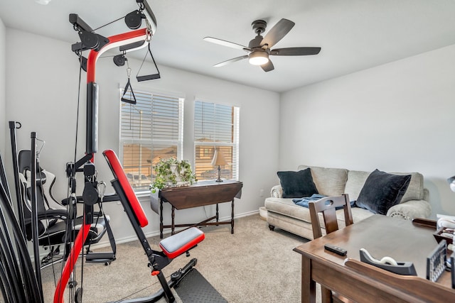 interior space with ceiling fan