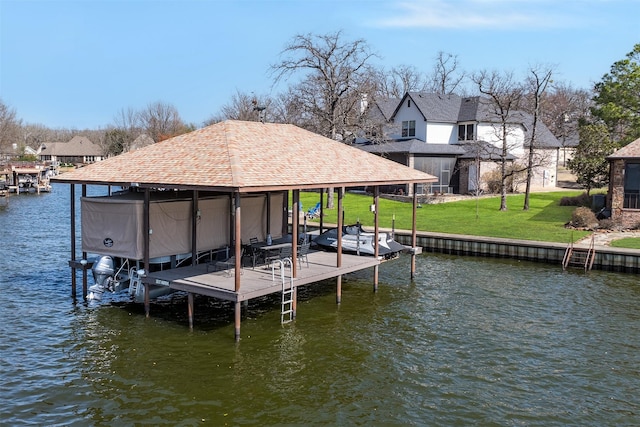 view of dock with a water view