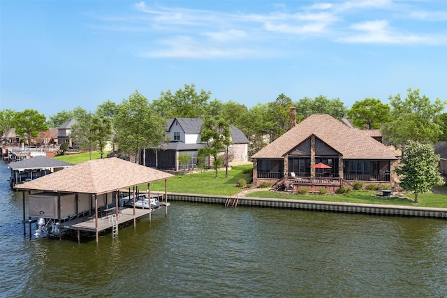 dock area with a water view