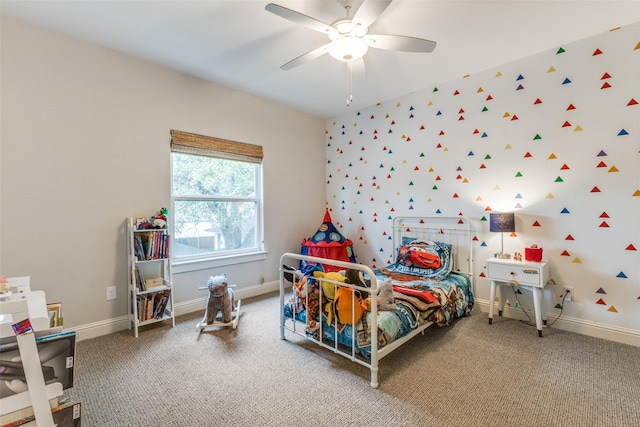 bedroom featuring carpet floors and ceiling fan