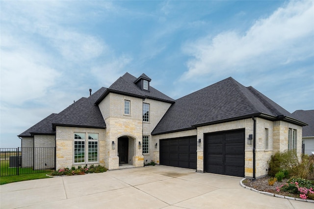 french country inspired facade featuring a garage