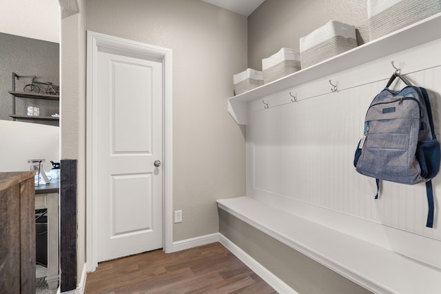 mudroom with dark hardwood / wood-style flooring