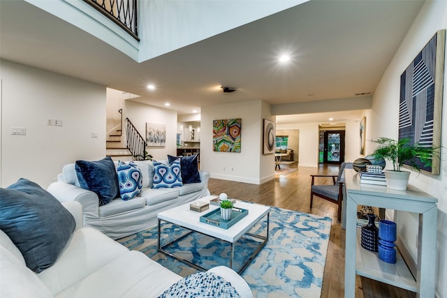 living room with hardwood / wood-style flooring