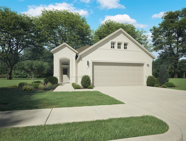 view of front facade with a garage and a front yard