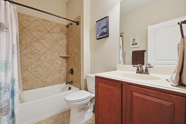 full bathroom with vanity, tile patterned floors, toilet, and shower / bath combo