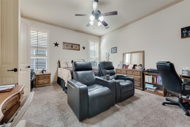 interior space featuring crown molding and ceiling fan