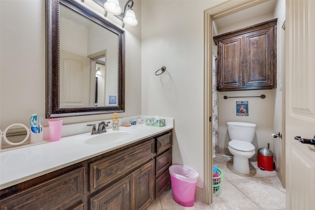 bathroom with vanity, tile patterned floors, and toilet