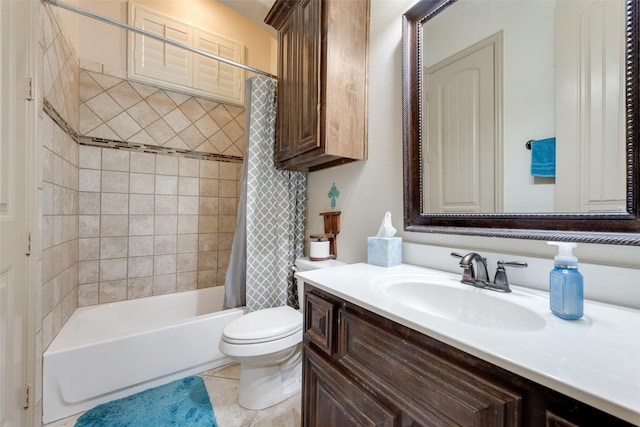 full bathroom with toilet, vanity, tile patterned floors, and shower / bath combo with shower curtain