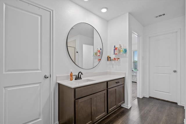 bathroom featuring wood-type flooring and vanity