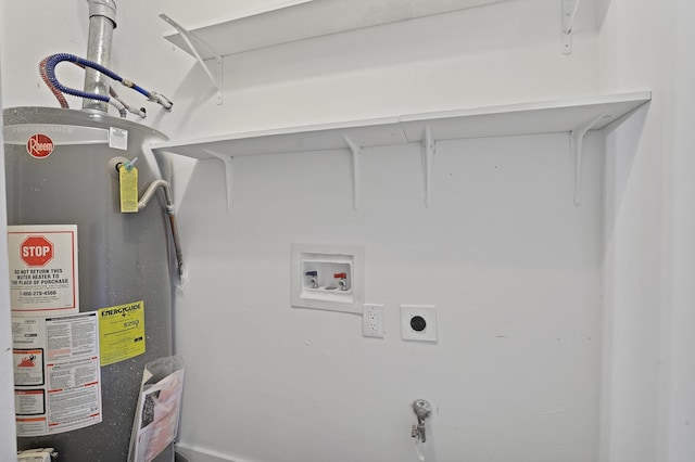 laundry area featuring water heater, electric dryer hookup, and washer hookup