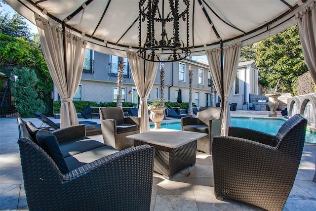 view of patio / terrace featuring a gazebo and outdoor lounge area