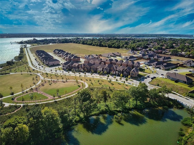 aerial view featuring a water view and a residential view