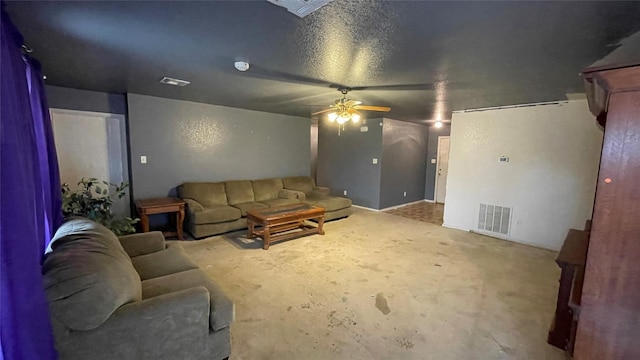 living room featuring ceiling fan