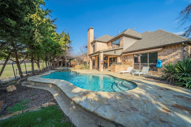 720 Amistad Dr, Prosper, TX 75078 - view of pool with a fenced backyard, a patio, and a pool with connected hot tub