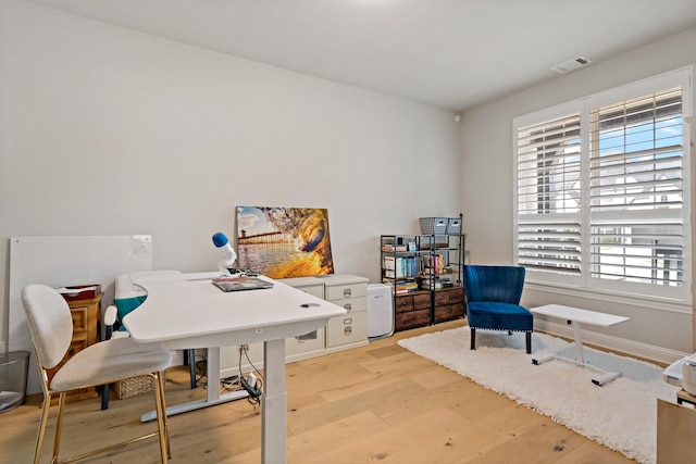 office area featuring light hardwood / wood-style flooring