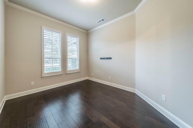 unfurnished room featuring crown molding and dark hardwood / wood-style floors