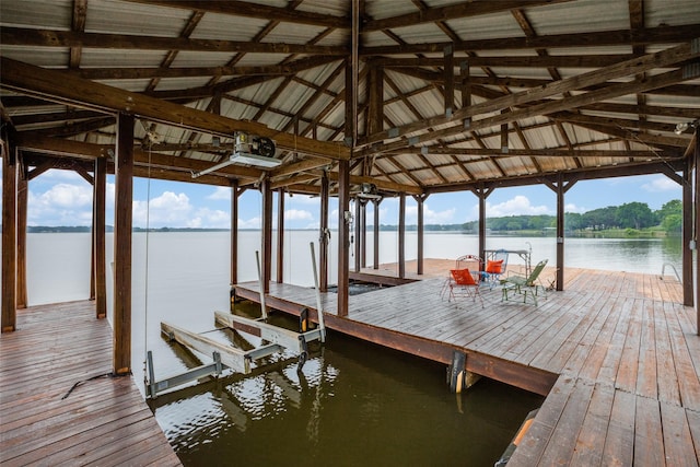 dock area with a water view