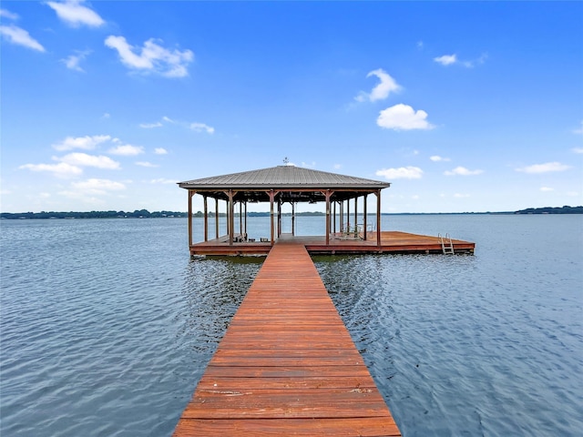 view of dock with a water view